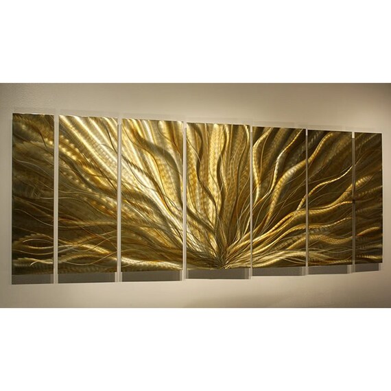 Large Golden Contemporary Painting - Handmade Abstract Metal Art ...