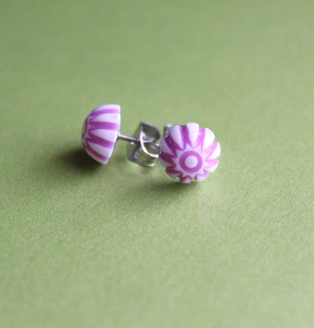Striped Vintage Plastic Post Earrings Surgical Steel