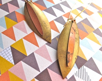 Metal Earrings - Brass and Bronze Dagger Charms - Rustic Natural Patina - Long Dagger Spike Charm Earrings - Gift Boxed - Gift Under 25