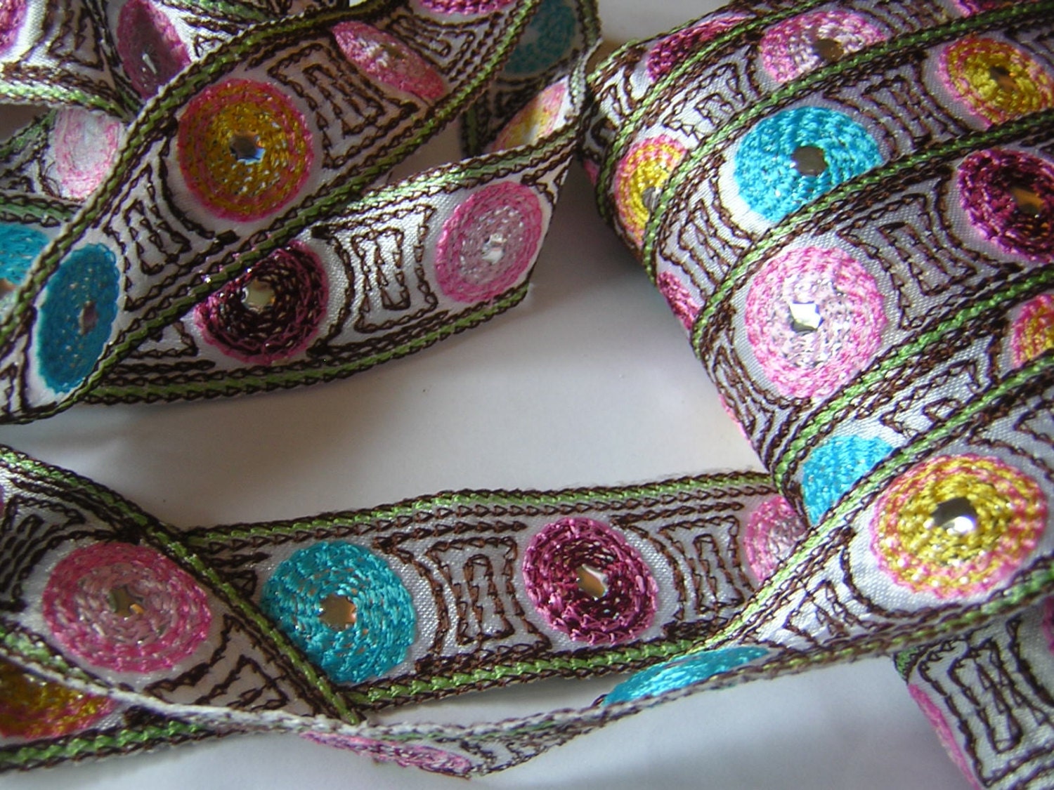 Ethnic silver  bright colors embroidered ribbon sewing trim Ethnic silver  bright colors embroidered ribbon sewing trim