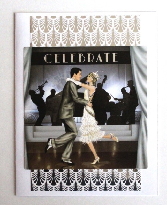 Celebrate Art Deco Greeting Card With Dancing Couple 