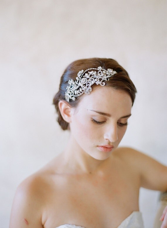 bridal crystal and pearl headband - Swirl crystal and pearl headband - Style 304 - Ready to Ship