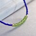 Color Block Friendship Bracelet, Peridot Gemstone Bracelet, Cobalt Blue, 14K Gold Fill Bracelet
