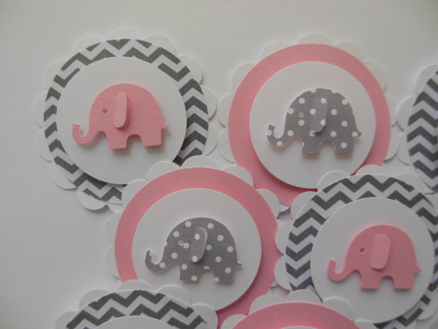 Elephant Cupcake Toppers PinkGray and White Chevron