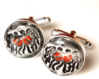 Flying Spaghetti Monster Silver Plated Ceramic Inlaid Cufflinks