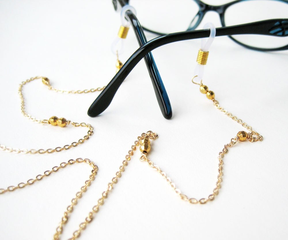 Gold Eyeglass Chain Faceted Gold Plated Reading Glasses