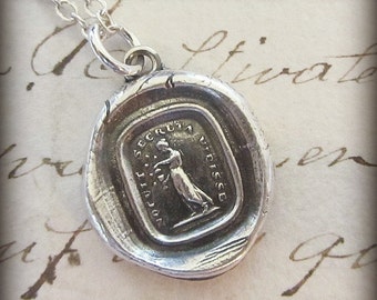 Pandora opening the fatal box - Latin Wax Seal Necklace in Fine Silver - greek mythology latin motto - L1180