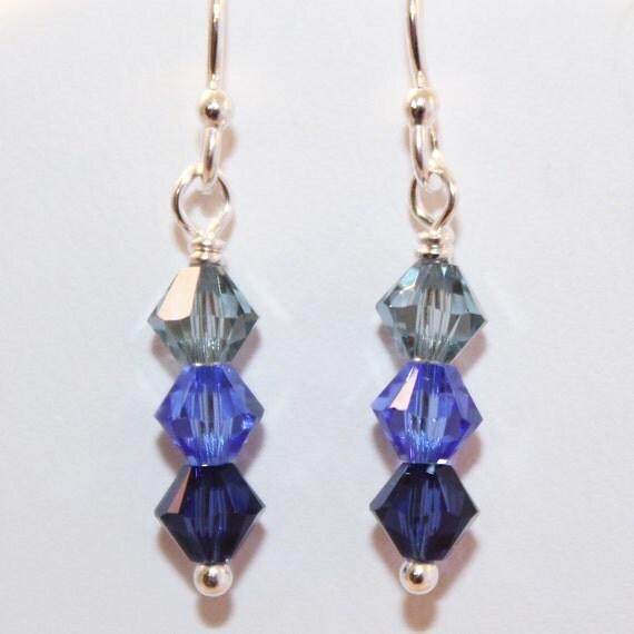 Blue Swarovski Crystal Earrings Sapphire Blue Sterling