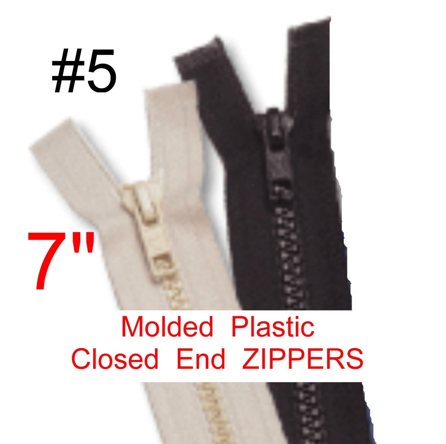 10 Zippers 7 YKK Molded Plastic Zippers 7 inch