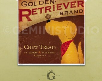 Golden Retriever Brand dog treats illustration giclee print by Stephen Fowler