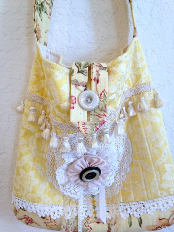yellow cross body purse tote bag shabby chic vintage fabric yellow cross body purse tote bag shabby chic vintage fabric