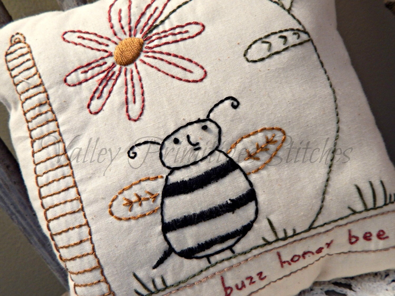 Decorative Pillow Spring Hand Stitched Pillow by valleyprimitives