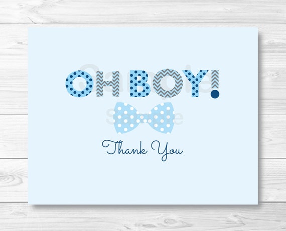 Oh Boy Bow Tie Folded Thank You Card Template / Little Man