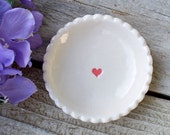 Tiny Biscuit Ring Dish with Heart - Ring Dish - Tiny Bowl - Ring Holder - Earring Dish - Scalloped Edges -  Promotional Item - Ready to Ship