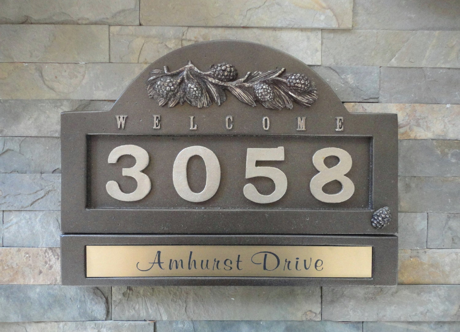 Arts and Crafts Pine Cone Address Plaque