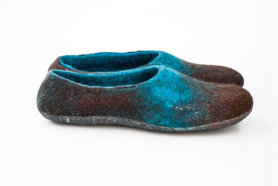 Feutr femmes pantoufles brun ombre turquoise chaussures maison Tradicional feutr laine valenki