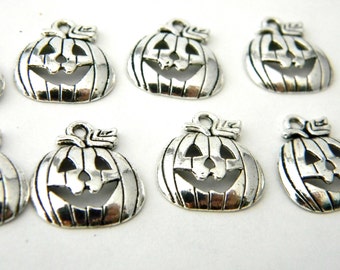 Pumpkin Charms Set of 10 Silver Tone 18x16mm Halloween Charms