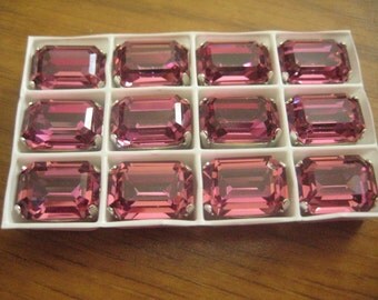 Lot of 3 14x10mm Fuchsia or Light Peach Octagon Shaped Swarovski Rhinestones in Sew on Settings