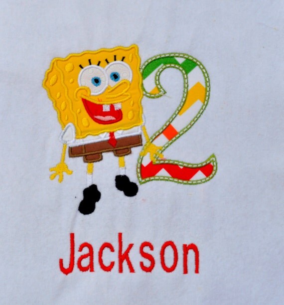 Spongebob birthday shirt with number and name monogramt