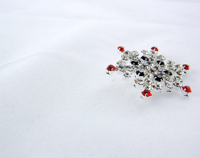 Rhinestone Snowflake Pendant with Red and Green Accents