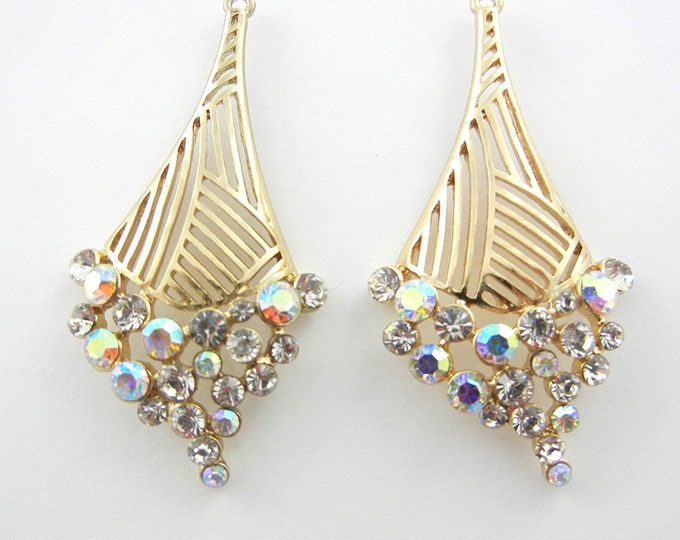 Gold-tone Abstract Diamond-shape Drop Charms with Rhinestones