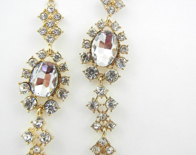 Pair of Gold-tone Chandelier Drop Charms with X Rhinestones