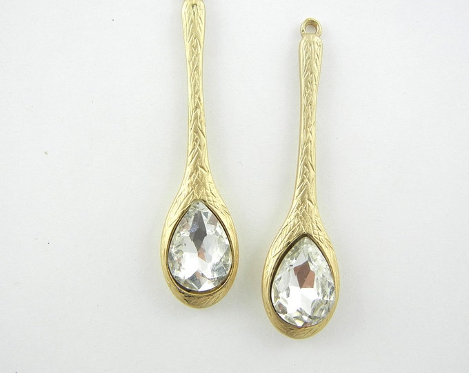 Pair of Brushed Gold-tone Rhinestone Spoon Drop Charms