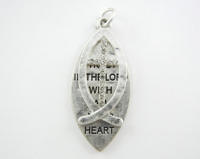 Silver-tone Religious Inscription Fish Symbol Pendant