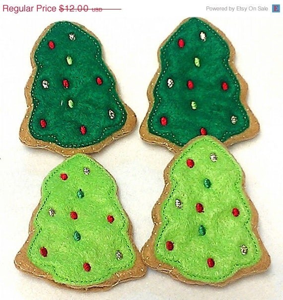 EASTER SALE Felt food Christmas Tree Cookies Set Of 4 Great stocking stuffers. Felt food Play food Pretend food Perfect for play kitchens Il_570xn