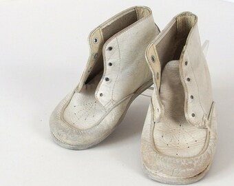 Vintage Toddler White Leather Shoes, Step Master High Tops