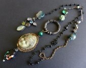 Sabaism. Iridescent rustic assemblage lariat necklace.