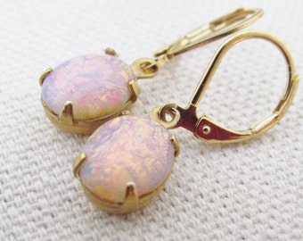 Gold Opal Earrings, Vintage Opal Jewelry, Gold Fire Opal Earrings, Womens Gift, Pink Opal Earrings, Gift For Her, October Birthstone Jewelry