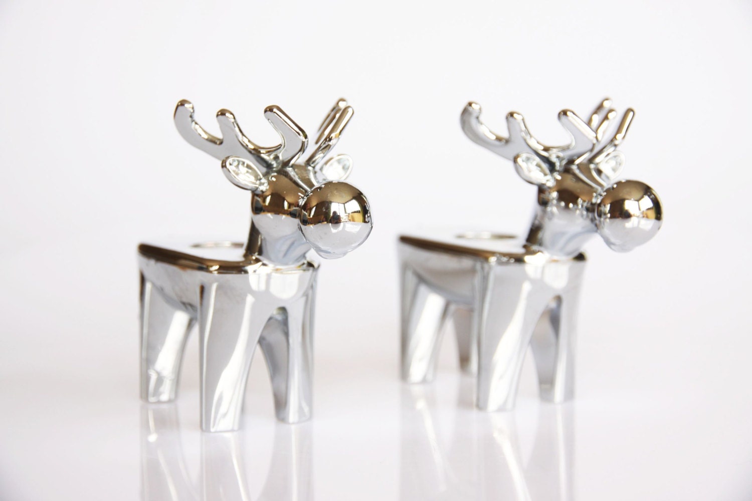 Silver coloured reindeer candle holders Christmas decoration