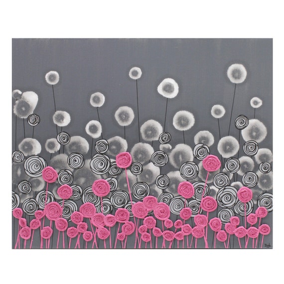 Modern Art Painting of Pink and Black Roses - Textured Flower Canvas Painting - Small 20x16