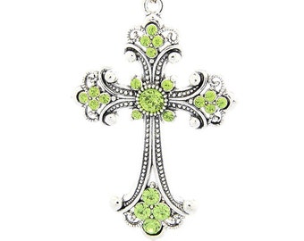 Cross Pendant - Spring Green Rhinestones - #PND317