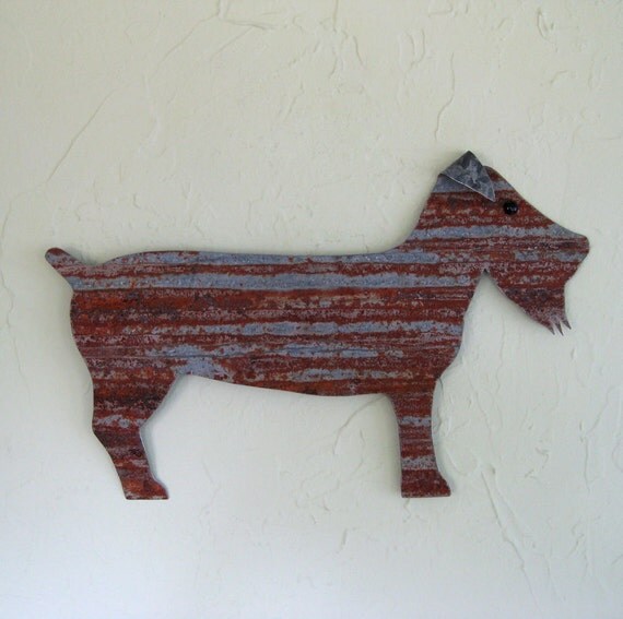 Metal art wall sculpture Schnauzer dog decor recycled metal