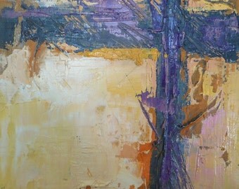 Small Abstract Oil Painting , Original Modern Art, Contemporary Art, Textured Art, 8x8x1.5" Oil on Canvas, Purple and Ochre
