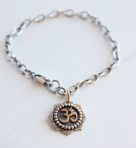 Om Sterling silver link bracelet, Yoga Jewelry, Spiritual jewelry ...