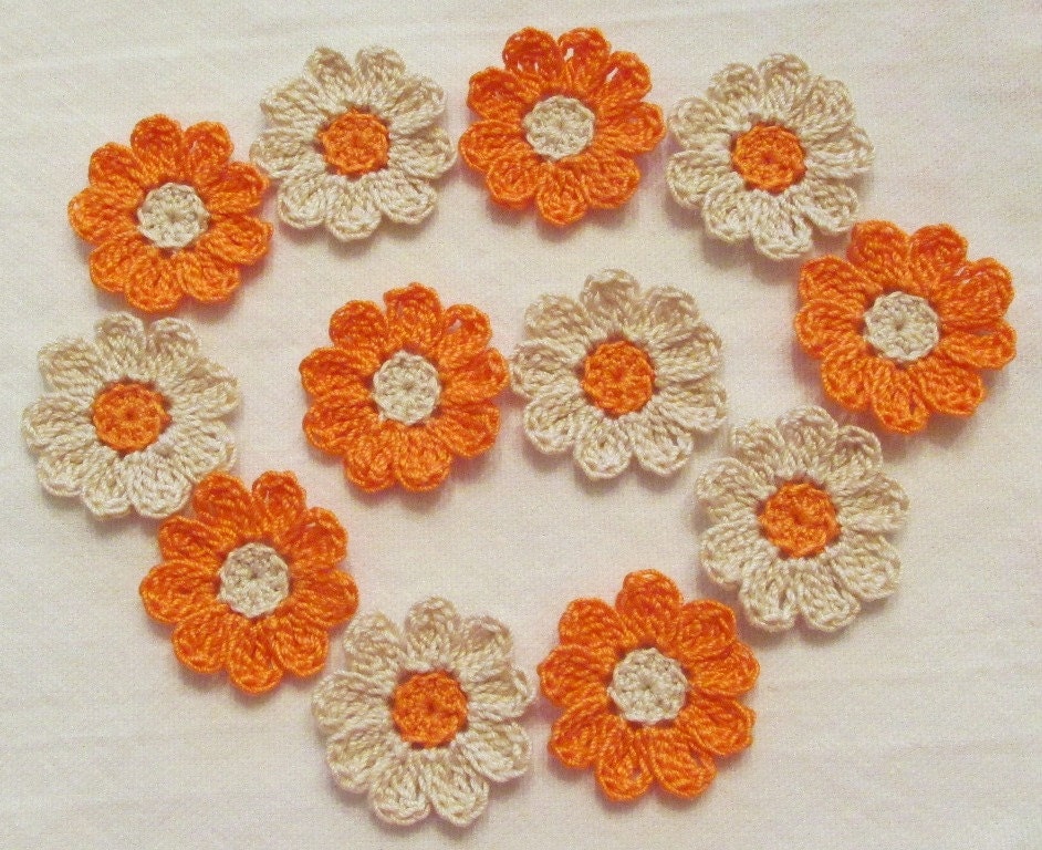 Crochet Flowers Embellishments Appliques Melon Orange