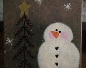 Primitive Hand painted Snowman Tissue Box Cover--FAAP OFG HaFAIR AhC