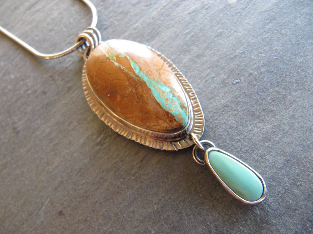 Necklace of Royston Ribbon Turquoise and Pilot by MoonSilverStudio