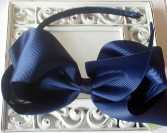 NEW----Hair Bow U-Shape Satin Headband----Navy Blue----Ready to Ship----