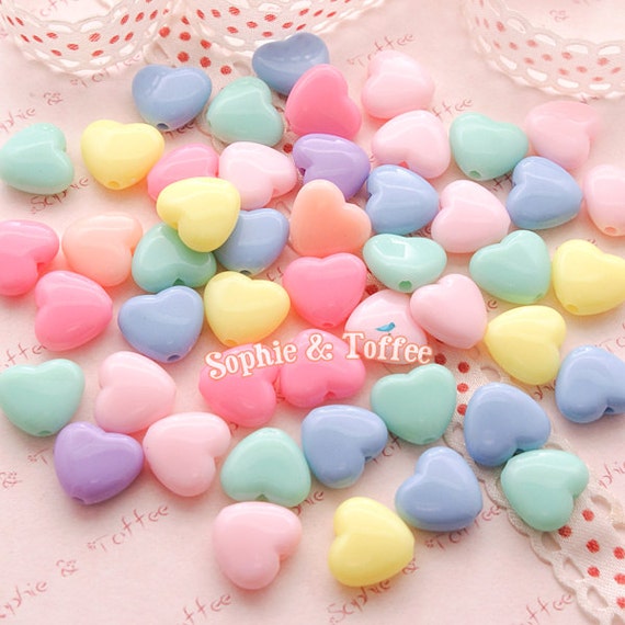 Pastel Heart Beads in Candy Color 13mm / Pastel Beads