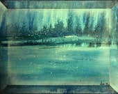 Landscape painting abstract painting of a winter scene snowing on a frozen lake 11x14x.75"