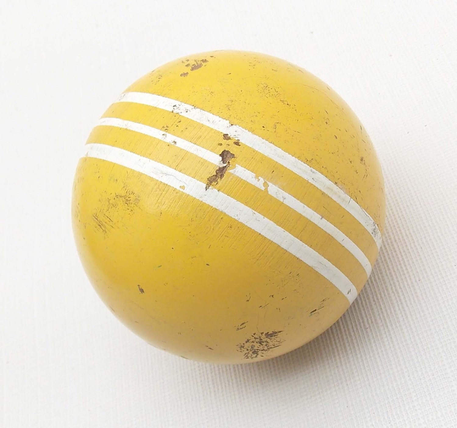 Vintage CROQUET BALL Yellow with White by BrokenArrowVintage