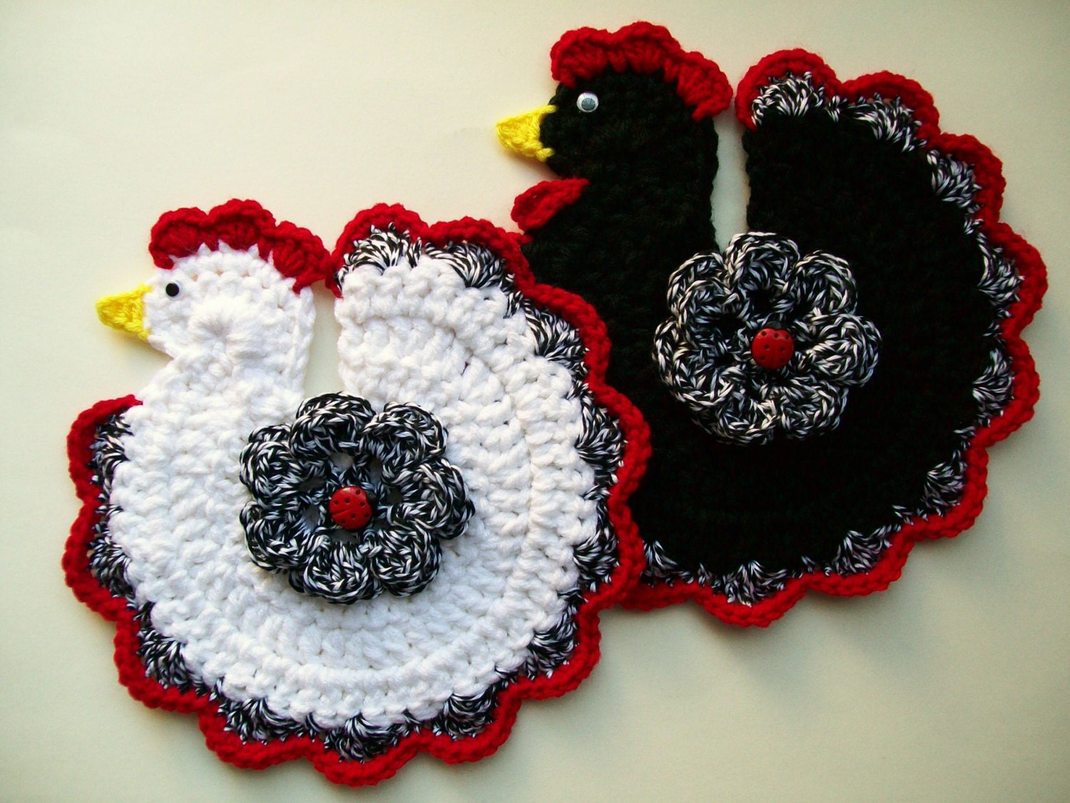 Chicken Rooster Pot Holders Hot Pad Crochet Set by littledarlynns