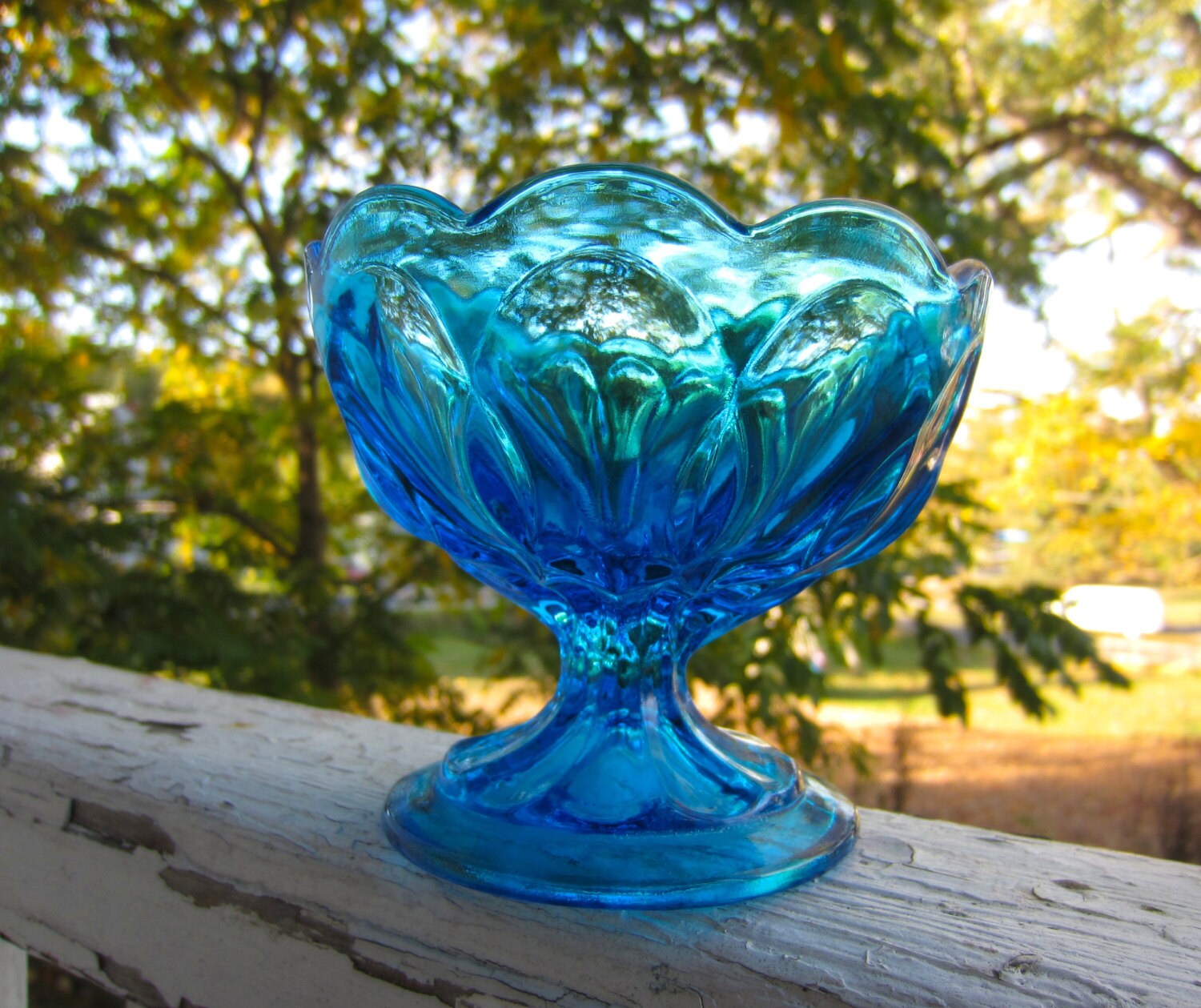 Vintage Cobalt Blue Footed Glass Sherbet Style Or Compote Bowl