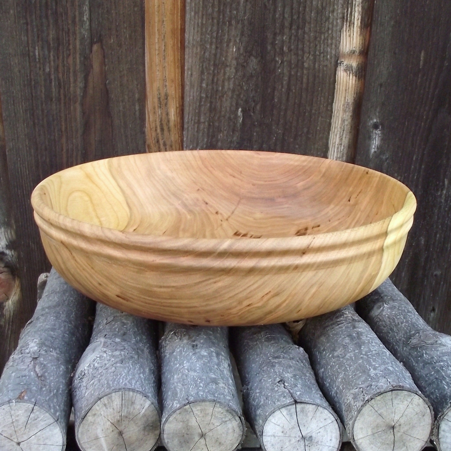 Cherry Wood Bowl Wooden Bowl Rustic Farmhouse by sunsetturnings