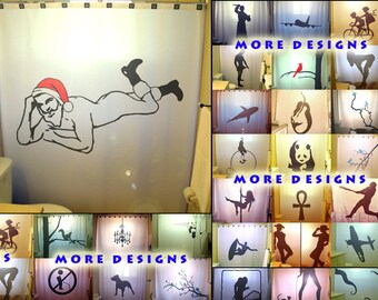 Christmas Shower Curtain Sexy Santa Nude Hunk Man Naked Guy Gay Holiday Hat Bathroom Decor bath Christmas in July xmas