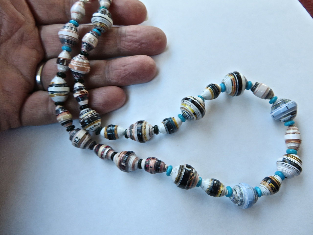 Blue Paper Necklace Beaded Paper African style Necklace